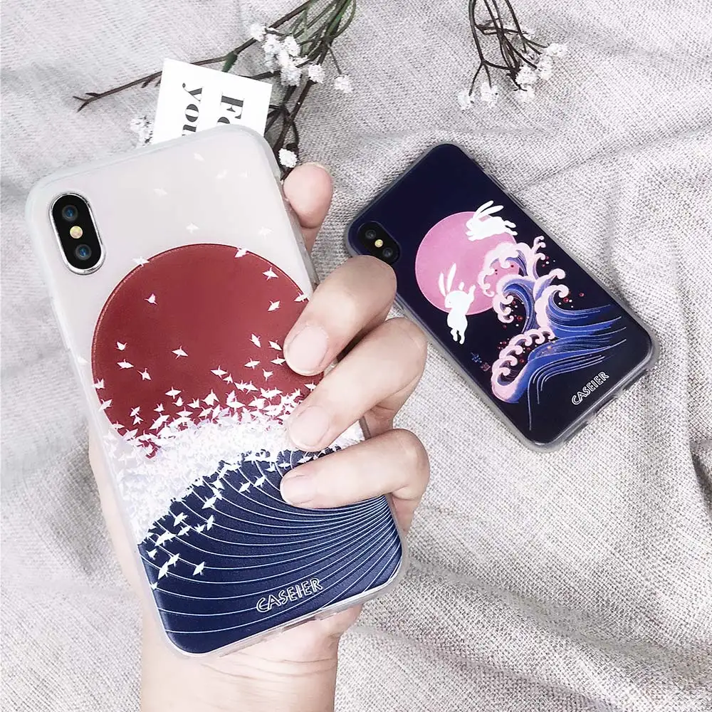 CASEIER чехол для iPhone 6 S X 7 8 Plus 5 5S SE Чехлы Мягкий силиконовый Samsung S8 S6 S7 Edge Note Kanagawa Wave |