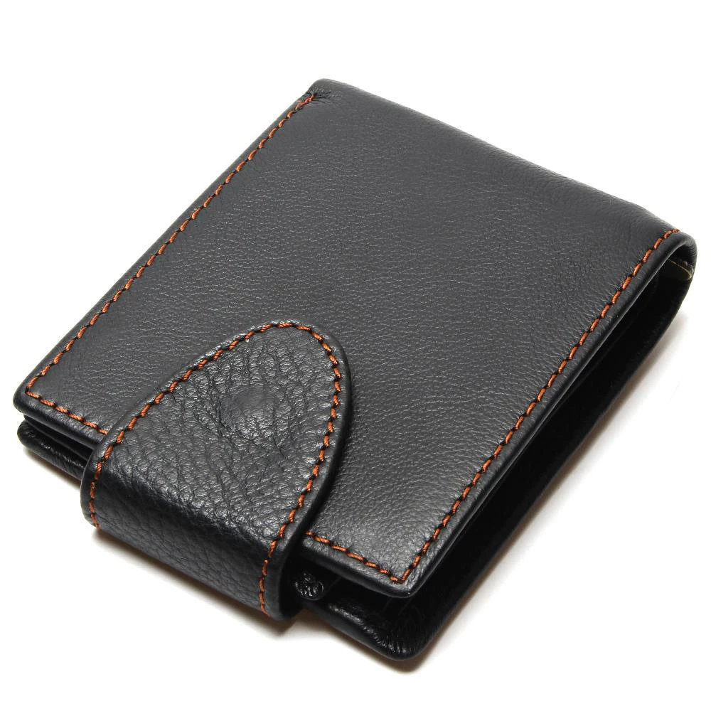 Black Color Man Vintage Wallet With Button Men's Genuine Leather Retro Wallets | Багаж и сумки