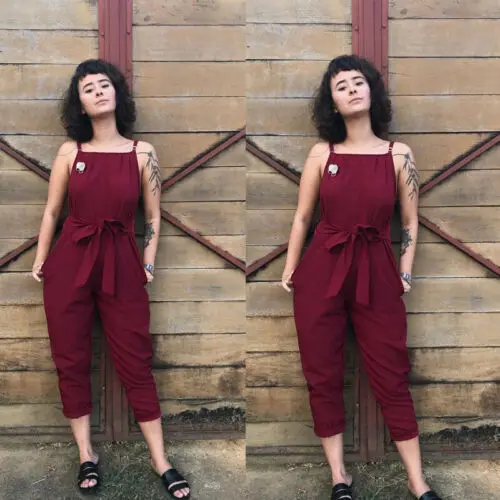 Женский комбинезон на бретельках однотонный Повседневный Свободный без рукавов