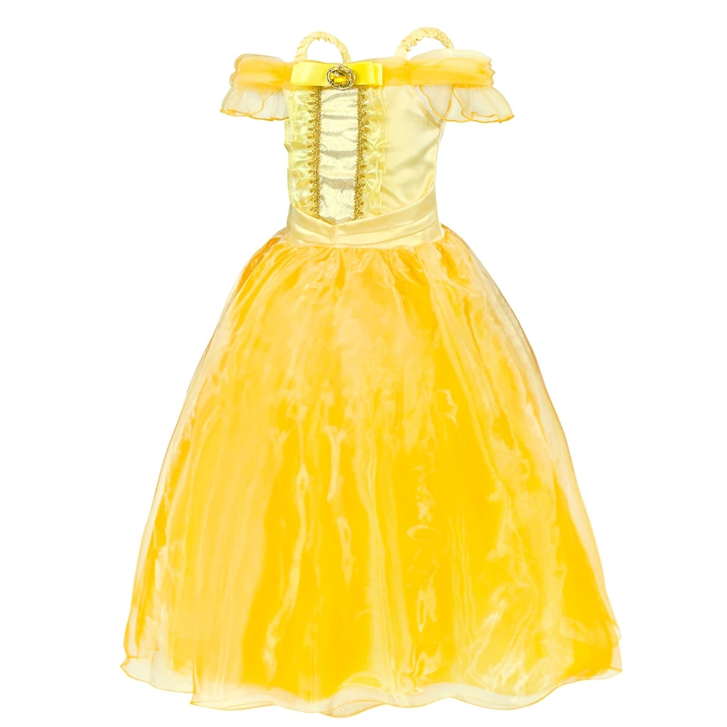 AmzBarley Princess Belle Dress Off Shoulder Layered Cosplay Costume Up For Little Girl Wedding Costumes Party Ball Gown | Детская одежда
