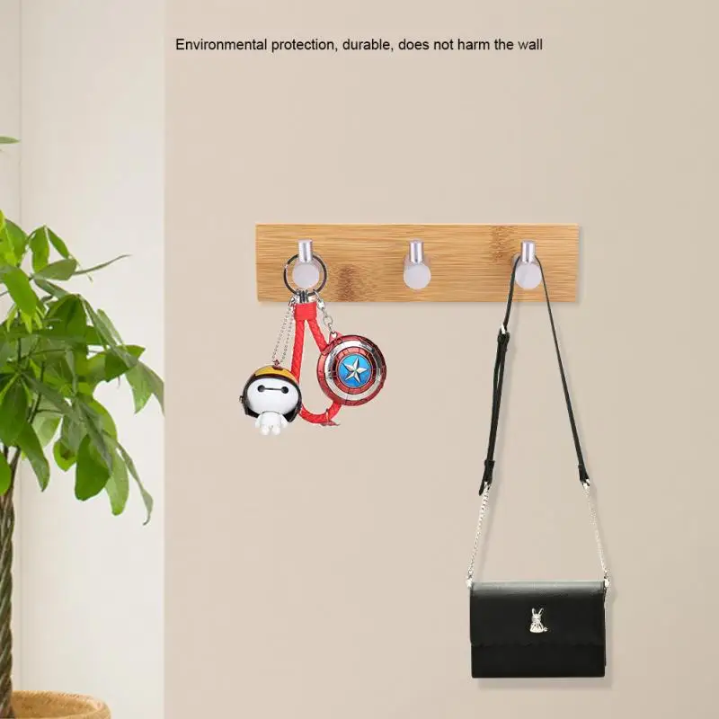 Клеящиеся настенные крючки натурального бамбука Нержавеющая сталь вешалка