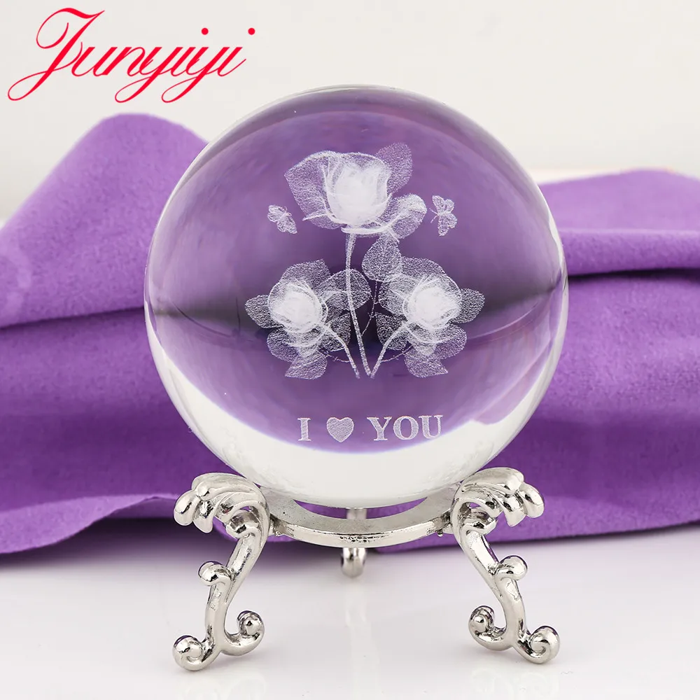 Цветок Миньоны хрустальный шар 3D лазерная гравировка кварцевый стеклянный сфера