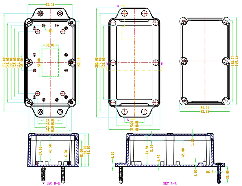 200*94*60mm plastic IP68 wall mounted electronic project enclosure wire connection junction box outdoor weatherproof case | Обустройство