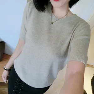 Женский кашемировый свитер с коротким рукавом, с круглым вырезом