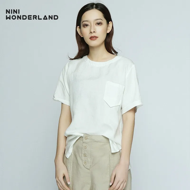 NINI WONDERLAND новинка 2019 летняя повседневная футболка для женщин одноцветная