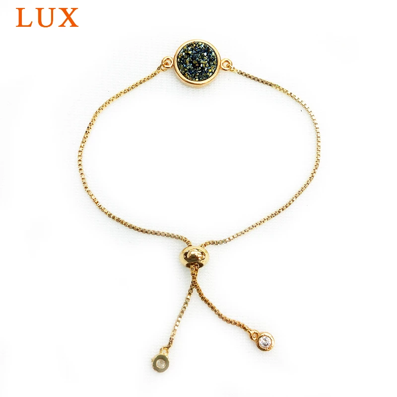 

5-10 pcs Nature titanium agates round druzy connector bracelet crystal quartzs gold plating slide chain bracelets for women X065