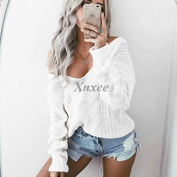 

Sweater Women 2020 autumn and winter new European and American casual loose deep V-neck twist female sweaters dresses
