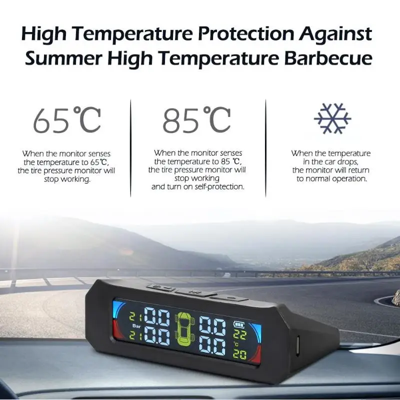 Солнечный цветной ЖК TPMS беспроводная автомобильная система контроля давления в