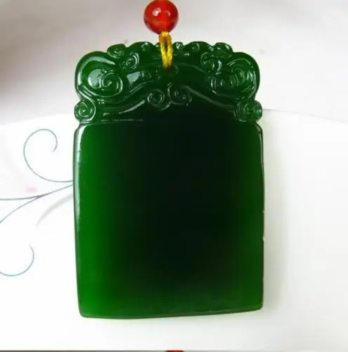 Натуральный зеленый ручной резной китайский Хотан Jasper два драконы кулон +