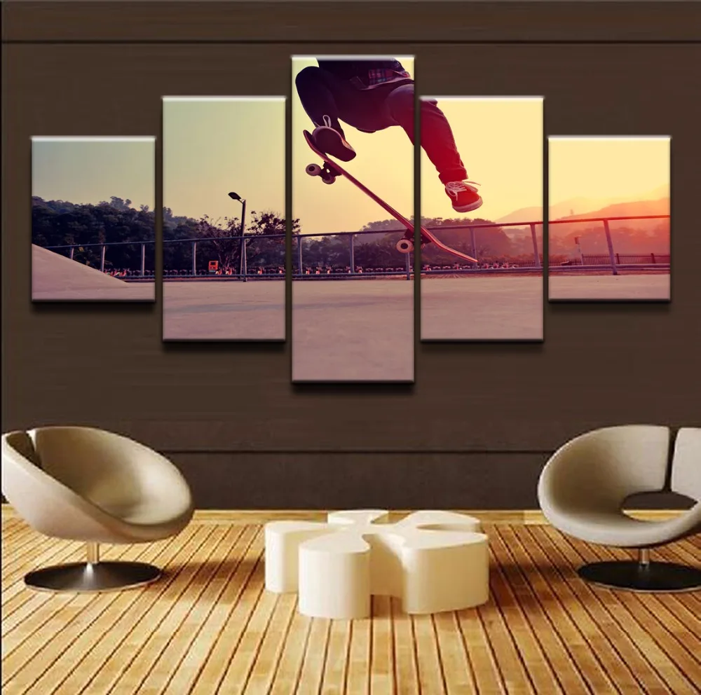 

Modern Wall Art Canvas Prints Frame Landscape 5 Panel Extreme Sports Poster Play Skateboard Painting Modular Picture Decor