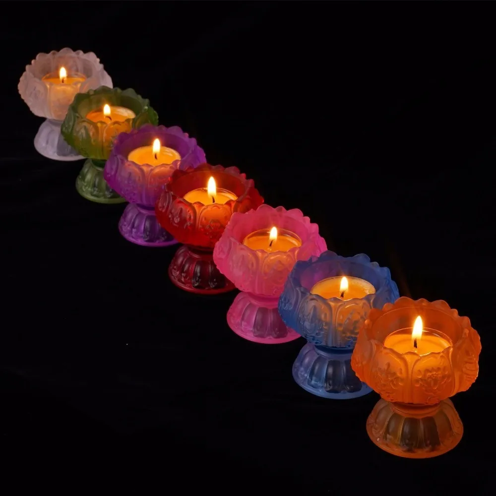 Thenew Seven-color Glass Candlestick Buddhist Supplies Butter Lamp Holder For Buddha Oil Candle Home Decoration | Дом и сад