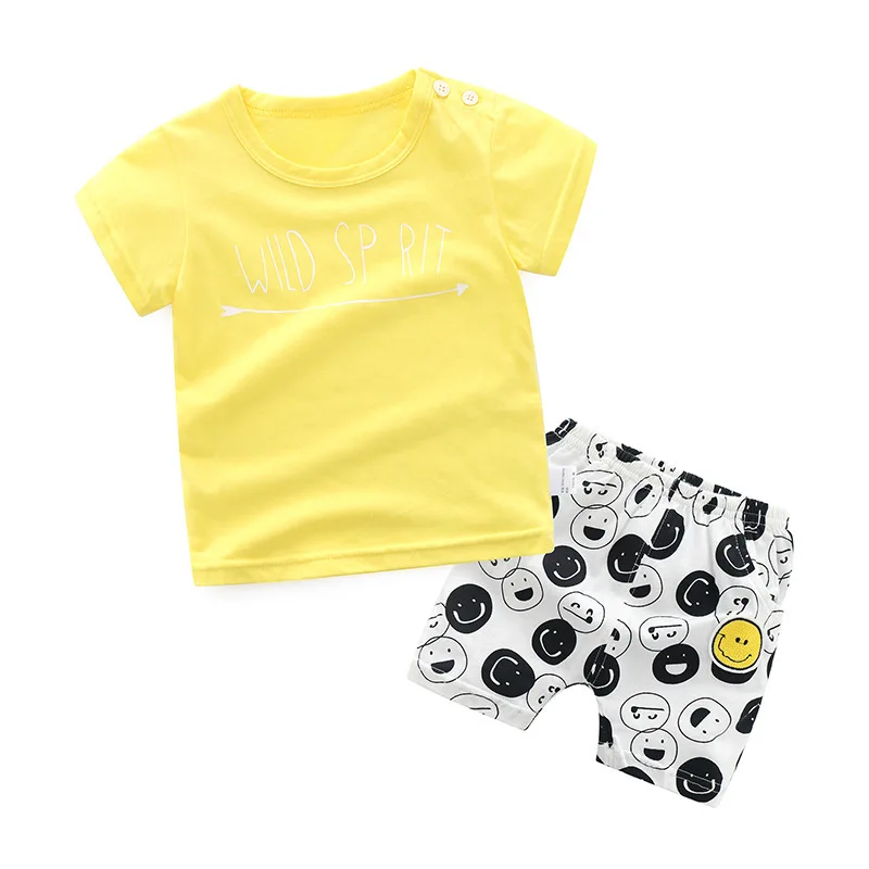 2PCS Korean Cotton Children's Set Cartoon Short-sleeved T-shirt+Striped Shorts Baby Boy Girl Summer Clothes Suit | Детская одежда и