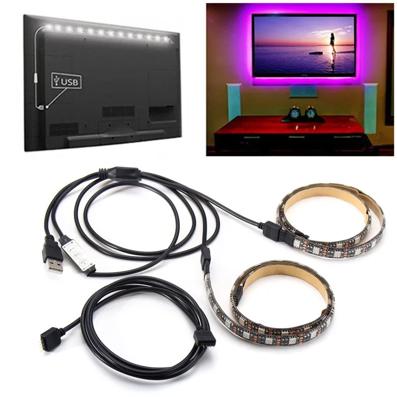 CLAITE 2X USB 50 см 5 в 5050 водонепроницаемая светодиодная лента RGB световая полоса ТВ фон