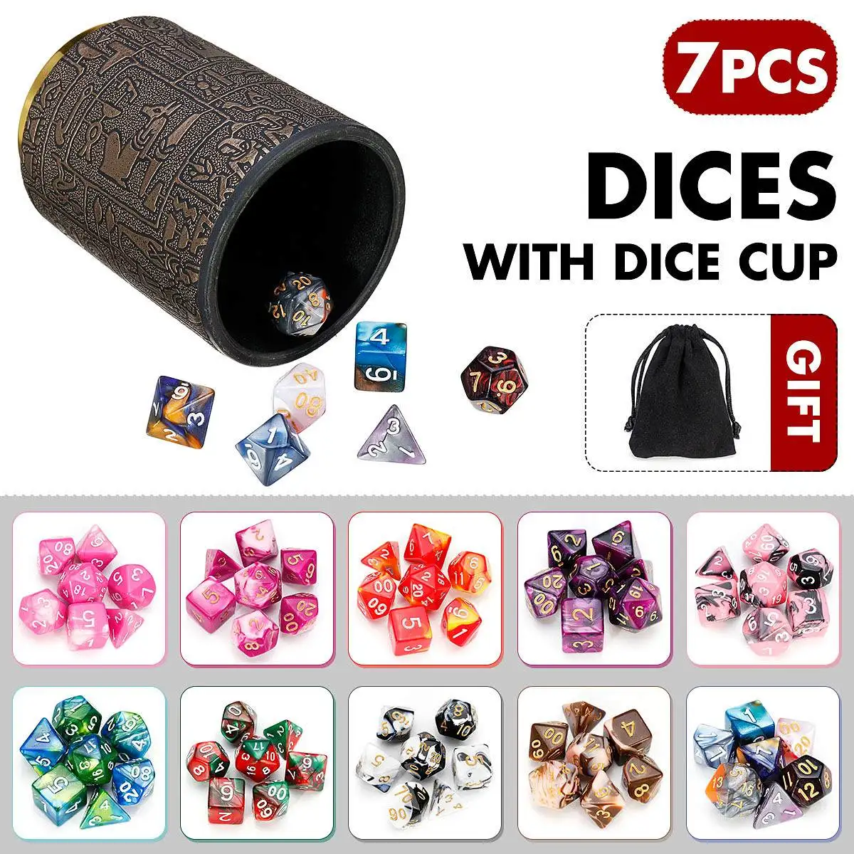 7 шт. пластиковые кости для настольных игр D4 D6 D8 D10 D12 D20|Кубики| |