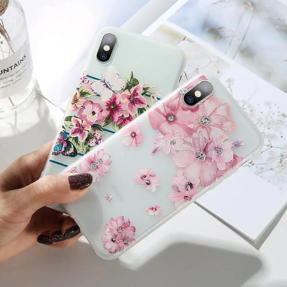 KISSCASE 3D Relief Flower Phone Case For iPhone 7 8 Plus XS Max XR Rose Floral Soft Silicon 6 6S X 5 SE |