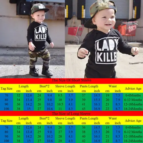 2Pcs Set Toddler Sweatshirt Kids Baby Boys Clothes T-shirt Hooded Tops+Camo Long Pants Infant Casual Outfits |