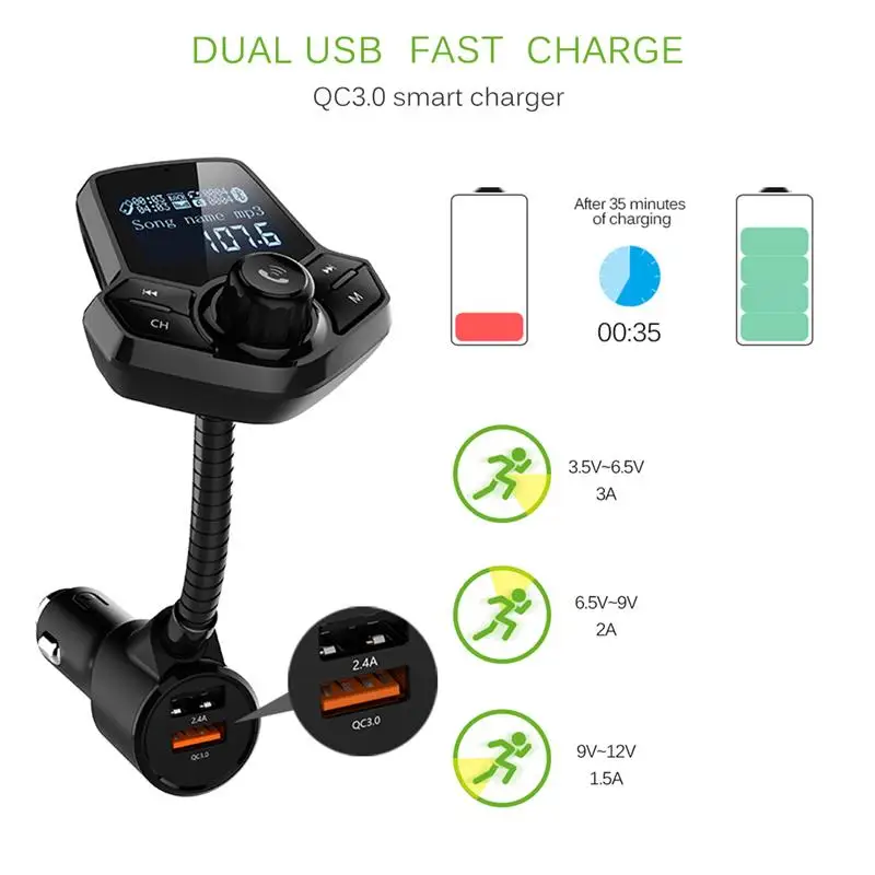 Onever QC3.0 FM передатчик MP3 аудио беспроводной Bluetooth Handsfree автомобильный комплект Aux