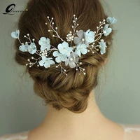 fashion blue flower wedding hair jewelry pearl women hair ornaments headpiece bridal hairpins handmade headband vine
