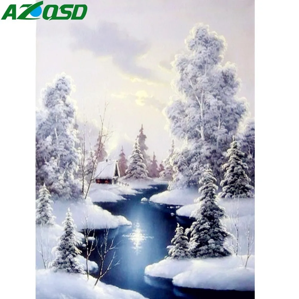 Алмазная живопись AZQSD зимний полный квадратный 5D DIY мозаика речной домашний декор
