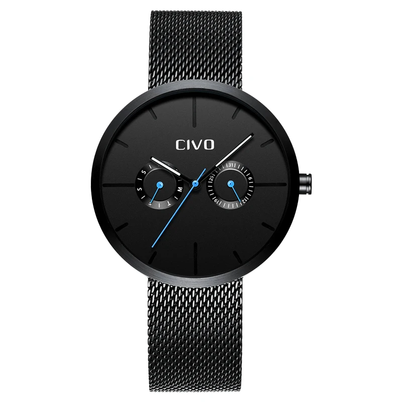 CIVO повседневное простые мужские часы водостойкие Blue Point кварцевые Relogio Masculino
