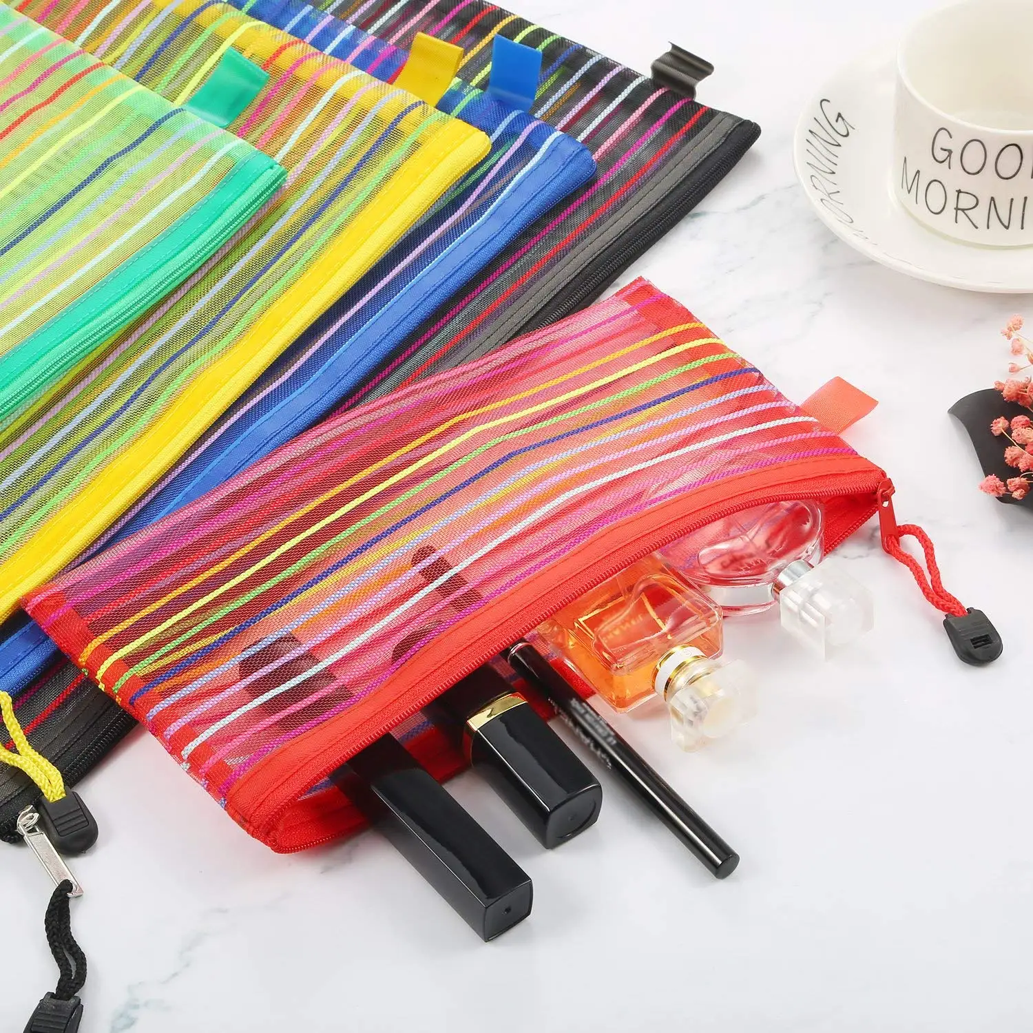 

10 Pieces Random Color Mesh Zipper Pouch Multipurpose Travel Mesh Bag for Cosmetics Offices Supplies Travel Accessories