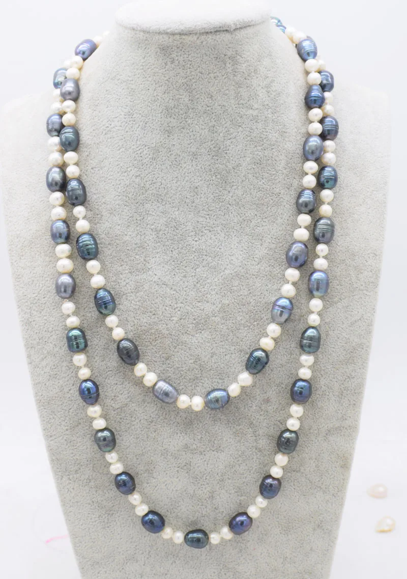 

freshwater pearl white near round 5-6mm black egg long necklace 45inch wholesale beads nature FPPJ woman 2018