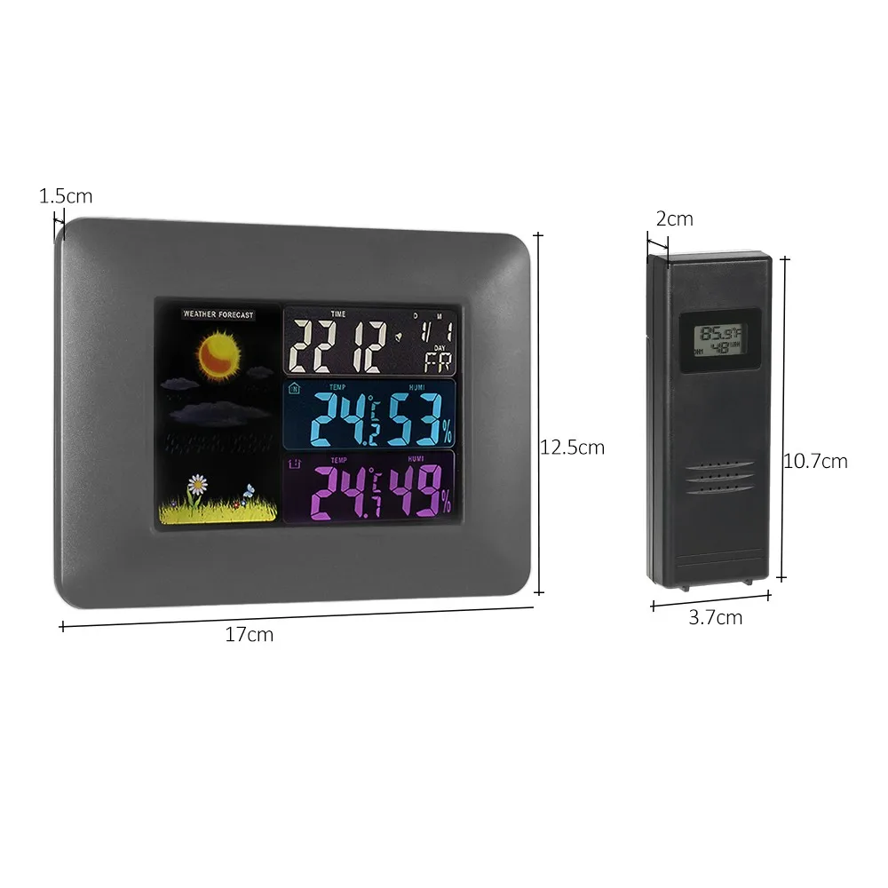 Colorful Clock Weather Station Thermometer Hygrometer Electronic LCD Temperature Humidity Meter In/Outdoor | Дом и сад