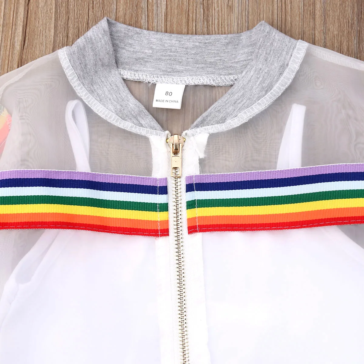 Детская Радужная Куртка с сеткой + жилет короткие штаны для маленьких девочек