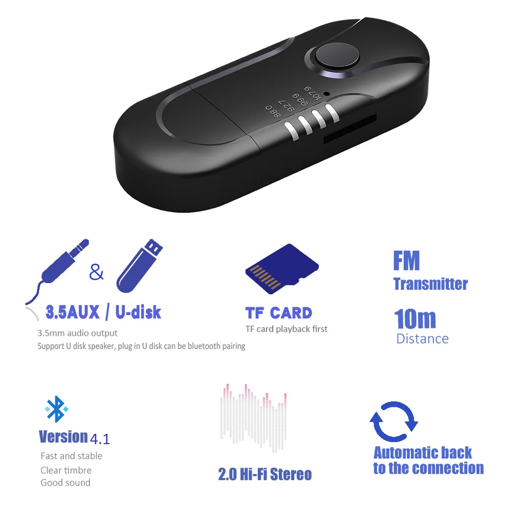 Bluetooth приемник автомобильный беспроводной музыкальный аудио адаптер 3 5 Aux/USB
