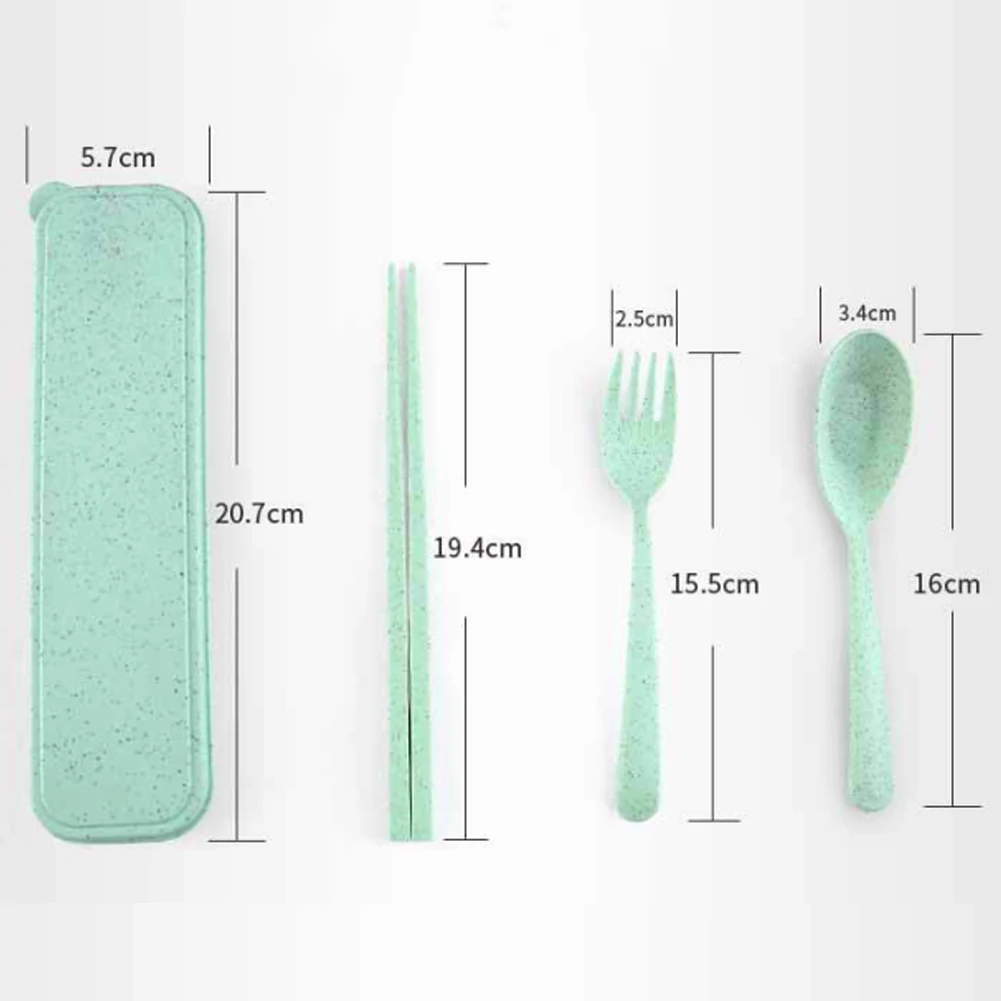 Portable Tableware Cutlery Set Wheat Straw Chopsticks Fork Spoon for Children Adult Train Camping Travel Set(Blue) | Дом и сад