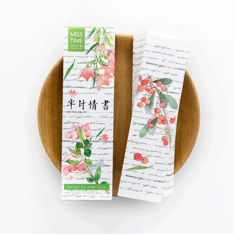Newest 30pcs/box Green Plants Bookmark Beautiful Flowers Book Marks For Kids Girls Gift Office School Supplies Korean Stationery |