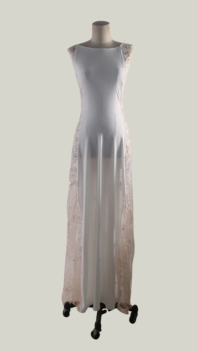 O Neck Lace Sexy Formal Dress Women Elegant Fit and Flare Hollow Out Vintage Party Maxi Dresses White Printing Club Vestido | Женская