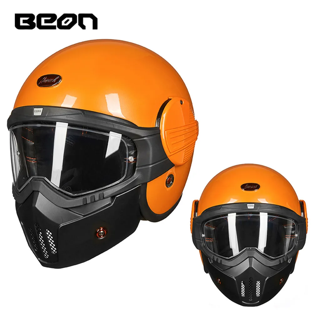 BEON B706 СТЕКЛОВОЛОКНО мотоциклетный шлем с маской Ретро Винтаж байкерские