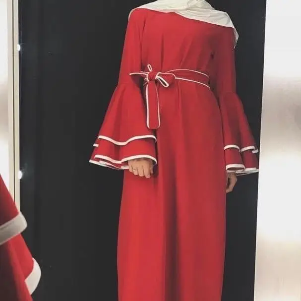Мусульманские полосатые платья Abaya с расклешенными рукавами кардиган кимоно