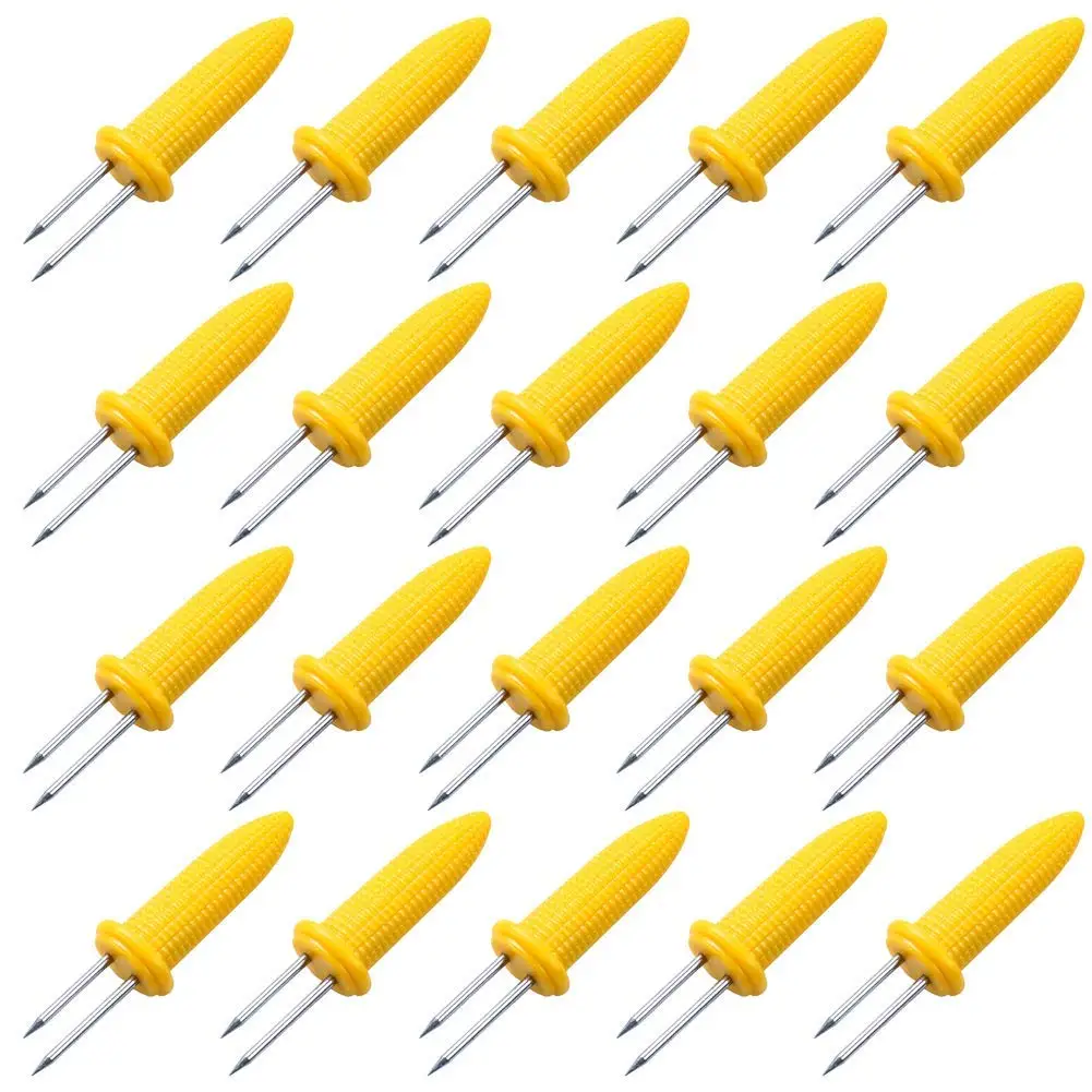 Hot Sale 20 Pieces Stainless Steel Corn Holders On The Cob Skewers For Bbq Twin Prong Sweet Holder Home Cooking Fork |