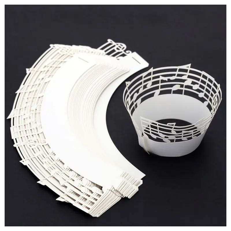 New 60Pcs кружева Маффин случае кекс бумажный подстаканник музыкальные ноты шаблон
