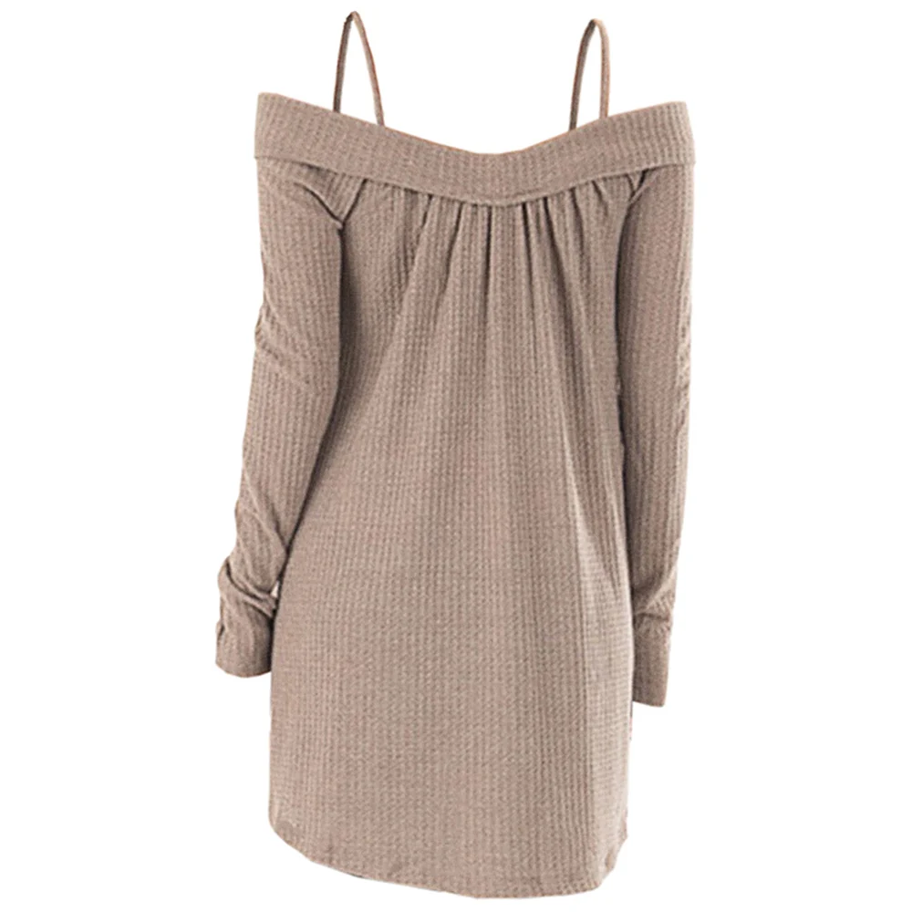 ZAFUL Cold Shoulder Crisscross Tunic Sweater Casual Solid Spaghetti Strap Long Sleeve Pullover Jumpers Ladies Tops Pull Femme | Женская