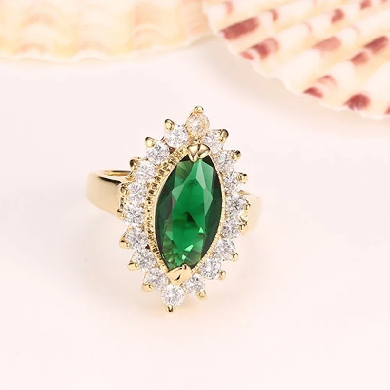 Золотое медное кольцо с зеленым кубическим цирконием для женщин | Украшения и
