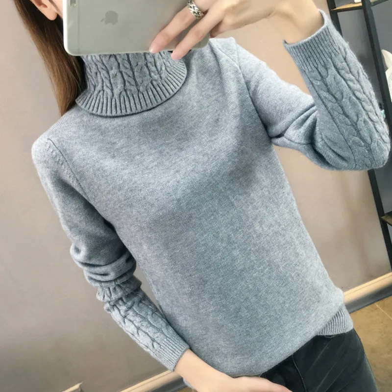 

Turtleneck Pullovers Women Jumper Knitted Tops Female Loose Casual Clothes Winter Thickening Hemp Flowers Long Sleeve Sweaters