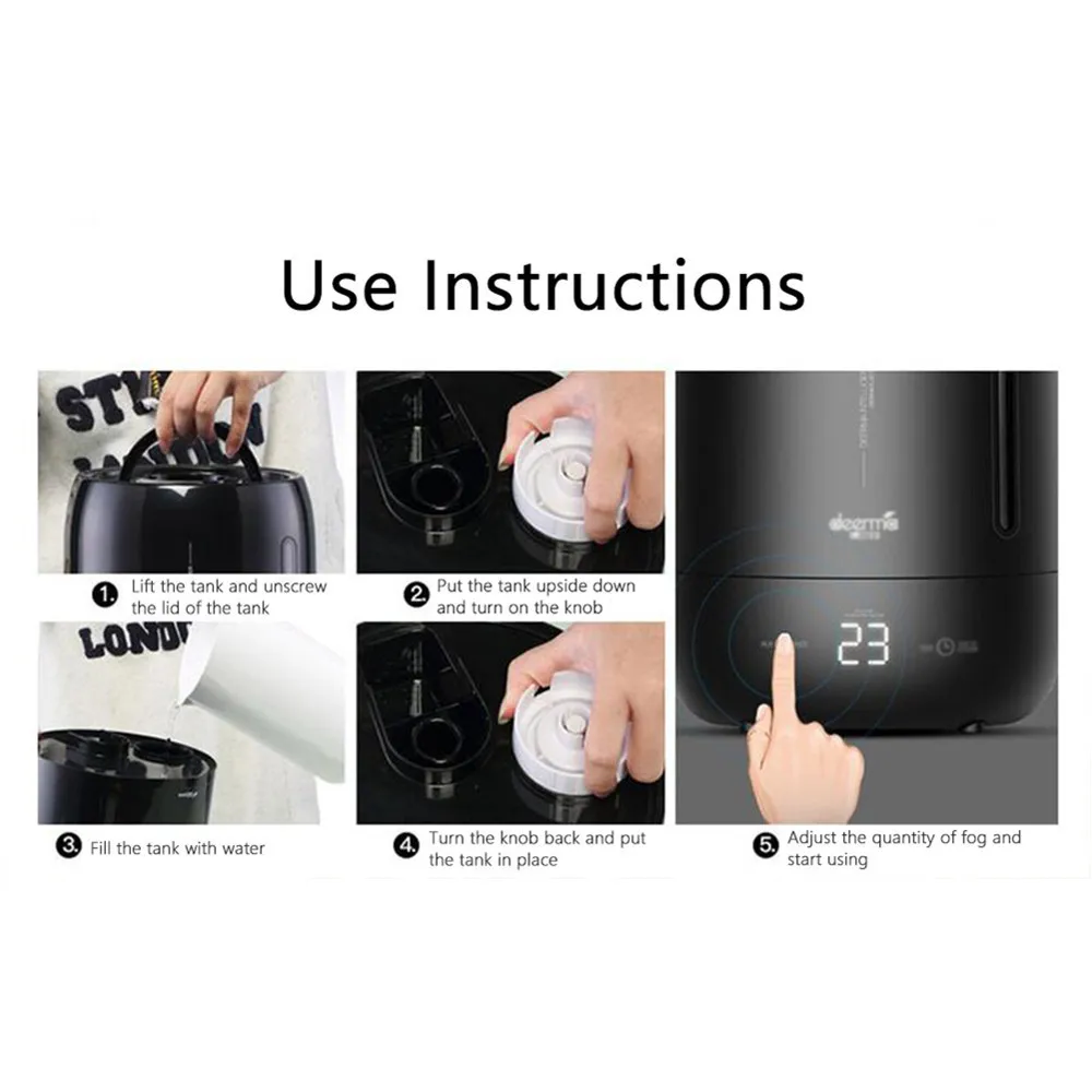 

Deerma 5l Air Humidifier Air Purifying Mist Maker Household Timing With Intelligent Touch Screen Adjustable Fog Quantity