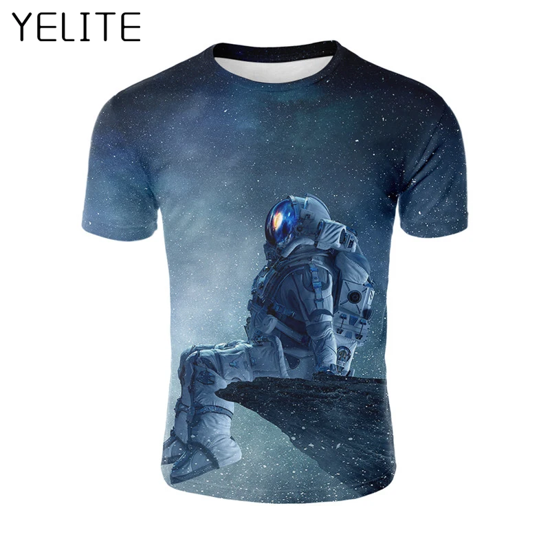 YELITE астронавты футболка мужские крутые топы с 3D принтом уличная футболки Модная