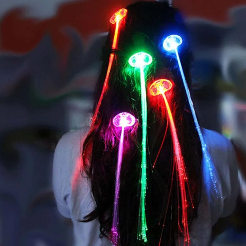 

50PC LED Flashing Fiber Optic Hair Braid Barrettes Lights for Party Light Up Headband Glow Supplies
