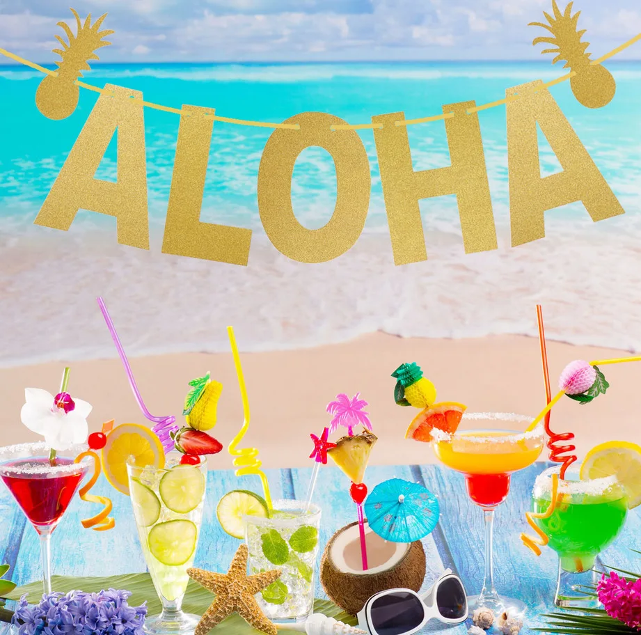 Для Гавайской вечеринки украшения ALOHA золото позолоченный бумага Гавайи тема