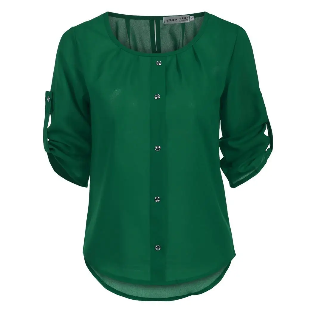 Fashion Women Lady Loose 3/4 Sleeve Casual Blouse Shirt Tops Spring Autumn Pullover Button Solid Regular Round Collar |