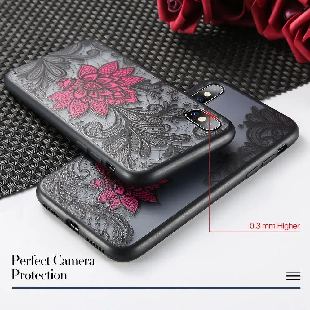 KISSCASE кружевной Цветочный чехол для телефона iPhone XS Max XR X 8 7 Plus Жесткий Чехол 6 6S 5 5S SE