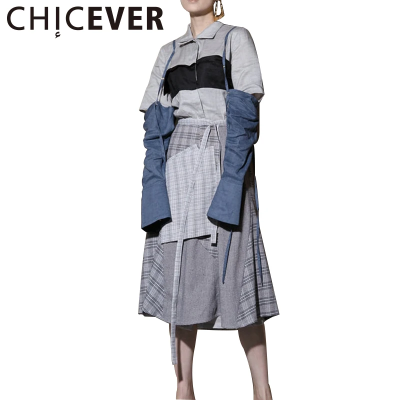 Chicever Лето 2017 г. Для женщин юбка плед лоскутное свободные европейский и