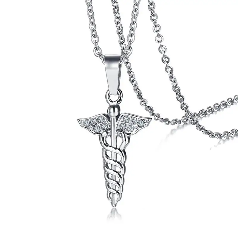 Цепочка с подвеской Caduceus женская ожерелье из нержавеющей стали кубическим