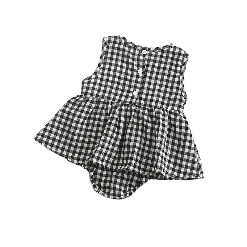 New 0-3T Baby Kids Rompers knitted baby clothes Summer newborn romper cotton children female plaid sleeveless skirt |