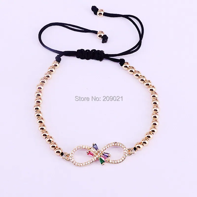 10Pcs Mix Color 4mm Brass Bead Strand Bracelets Pave Cz 8 Shape Macrame Braiding Rope Bracelet Jewelry | Украшения и аксессуары
