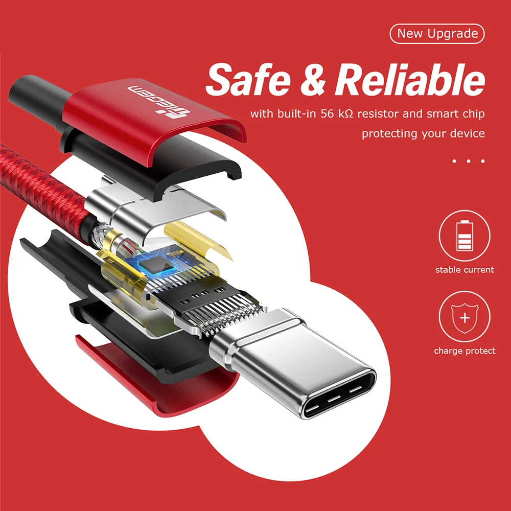 Нейлоновый usb кабель Tiegem 3A Type C для Samsung Galaxy S9 S8 быстрой зарядки и передачи данных